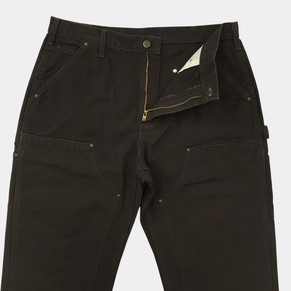 Carhartt Mens Double Knee Dungaree Pants Brown Duck Canvas Workwear Size 34x28